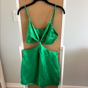 White Fox Green Satin Cutout Dress
